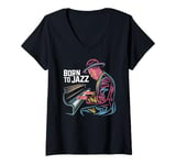 Womens Born To Jazz Vintage Piano Music Enthusiast V-Neck T-Shirt