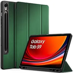 EasyAcc Coque Compatible avec Samsung Galaxy Tab S9 FE 10,9Pouces/S9 11 Pouces 2023 avec Pen Porte-Stylet,Étui de Protection Ultra Fin Housse en TPU avec Auto Réveil/Sommeil,Vert foncé