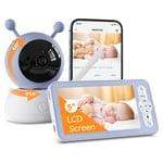 2K Wifi Video Baby Monitor Camera, App & 5'' Screen Control, PTZ, Auto Tracking