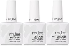 MYGEL by Mylee Nail Gel Polish Trio Set - Matte & No Wipe Top Coats + Base Coat,