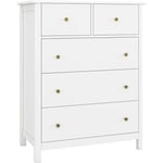 Vuszr - Commode Chambre, Commode 5 tiroirs, Meuble de Rangement Blanche en Bois pour Bureau, Salon ou Chambre à Coucher, 74 x 40 x 94 cm, Couleur