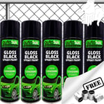 5 x Autotek GLOSS BLACK Spray Paint For Metal Fence, Gate, Grills, Pipes +G+CP