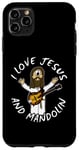 Coque pour iPhone 11 Pro Max I Love Jésus et Mandoline Chrétienne Worship Église Bluegrass