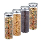 Relaxdays Storage Jars in Set of 4, 1600 ml, Airtight Lids, Store Dry Food, Glass, Transparent/Silver