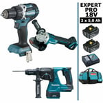 Makita - Pack expert pro bl Motor 18V 3 machines 2 batt 5Ah Perceuse DDF484 + DGA506 + DHR243 avec sac