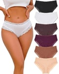 ALL OF ME Lot de 6 sous-vêtements en Coton Caleçons Femmes Slip Brésilien Dentelle Coton Slip Soft Hipster Sexy Panties Caleçons Femmes Underwear Caleçons Souples Multipack S-XL