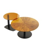 Lot de 2 Table Basse Gigogne Rond Rétro Table de Café Elegant en Bois avec Bout de Canapé en Verre Trempé Marron Pieds Noir - 80x38.5+50x45cm