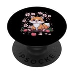 Renard kawaii avec cerises et fleurs de cerisier sakura PopSockets PopGrip Adhésif