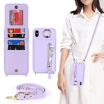 Ｈａｖａｙａ Coque pour iPhone XS Max avec Cordon Porte Carte Portefeuille Femme Étui iPhone XS Max avec zippé Cordon Telephone Portable Réglable Collier Housse Etui avec Anneau pour Femmes - Violet