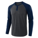 Kabeloring Hommes T-Shirt à Manches Longues Patchwork Chemise à Col Rond Ample Respirant Tunique Tops Simple Décontracté Blouse Haut Vêtements de Sport Printemps Eté