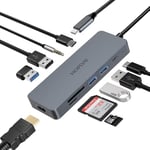 HOPDAY Hub USB C, 10 en 1 USB C Multiport pour MacBook Pro/Air, Chromebook, Thinkpad, Laptop et Autres appareils de Type C, Adaptateur USB C Multiport avec Sortie 4K HDMI, Lecteur de Carte TF