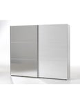 Armoire 250cm pour chambre à coucher avec 2 portes coulissantes dont une avec miroir collection OLGA coloris blanc effet bois