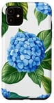 Coque pour iPhone 11 Hortensias vert riche bleu pastel clair