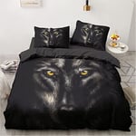 Housse de Couette 240 x 260 Loup 3D Animaux Parure de Lit en Microfibre Adulte Motif Noire Loup Parure Housse Couette 240 x 260 avec Fermeture Éclair 2 Personne avec 2 Taies d'oreiller 65x65cm