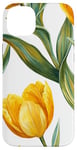 Coque pour iPhone 14 Plus Tulipes jaune vif avec feuilles vertes sur fond blanc