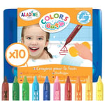 Aladine - Colors Bath - 10 Crayons Bain - Feutres de Bain Effaçables - Pour Dessiner & Écrire - Avec Mallette de Rangement - Faciles à Nettoyer - Jeu de Bain Enfant 3 ans - 42032