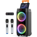 JYX Karaoke Machine with 2 Wireless Microphones for Adults, 8" Subwoofer Big Bluetooth Speaker with 500W Peak Power,PA System with DJ Light, Rolling Wheels and Trolley,Perfect for Outdoor Party (T9)