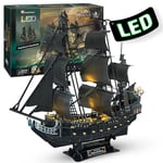 CubicFun Puzzle 3D LED 68 CM Black Pearl - Maquette de Bateau de la Queen Anne's Revenge, Cadeau d'anniversaire pour Adulte, 340 Pièces