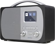 DR5 Radio Dab+ Portable,Radio Numérique Dab avec Poignée,Bluetooth,Radio FM de Cuisine,Horloge Double Alarme,Minuterie Sommeil,Grand écran Couleur 2,4"",40 Stations Préréglées,Cire de Carbone(Q297)