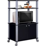 GOPLUS Etagere de Cuisine, Etagere de Micro-Ondes et Four en MDF Robuste, Meuble Rangement a roulettes avec Tiroir et 2 Etageres Ouvertes, pour