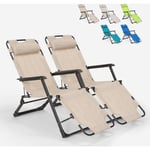 Beach And Garden Design - 2 chaises longues de plage et jardin pliants multi-positions Emily Lux Zero Gravity Couleur: Beige