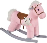 Pink Rocking Horse Plush Ride On Seat Toy Wooden Base Galloping Sounds Rocker UK