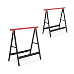 Lot de 2 tréteaux, pliables, 100 kg, HxLxP: 74x78x40 cm, pour atelier, bricoler, peindre, noir - rouge - Relaxdays