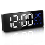 JQGO Digital Alarm Clocks Bedside Mains Powered Non Ticking, LED Clock with Temperature Display, with Adjustable Brightness, Battery Operated, Snooze, Travel Clock with 3 Alarms, Black