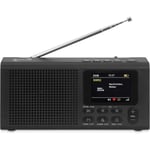 Radio DAB Dynavox DBT200, Radio FM Bärbar med väckarklockefunktion, BT-streaming, färg-TFT-skärm, strömförsörjning via batterier, hörlursuttag.