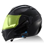 Bluetooth Casques Moto intégrés,Anti-Glare Full Face Modulable Double visières modulaire vélo Casques Motorcross Intercom Casque ECE Homologué U,M