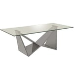 DRW Table Basse en Acier Inoxydable et Verre trempé de 8 mm de Couleur Acier 120 x 60 x 45 cm