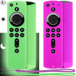 Pinowu Remote Protective Cover (2Pack) Compatible with Fire TV Stick 4K 5.6” Alexa Voice Remote (2nd Gen), Anti-Slip Shockproof Silicone Cover (Green Glow& Purple Not Glow)
