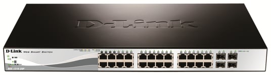 D-LINK – DGS-1210-28P verkkokytkin, 10/100/1000Mbps, 24xRJ45, 4xSFP, PoE, metalli, musta/hopea