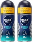 NIVEA MEN Déodorant Bille Fresh Ocean 0% (1 X 50 Ml), Déodorant Homme Protection 48 H, Soin Homme Sans Sel Aluminium & Sensation De Fraîcheur (Lot de 2)