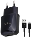 HTC 1000mA 5V EU Travel Phone Charger + Micro USB Cable NEW - Black