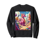 Playful Pink Dragon Exploring a Whimsical Candy Land Sweatshirt