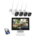 Annke 3MP Ensemble de caméras de Surveillance sans Fil avec Moniteur 10,1 Pouces, nvr 4CH 5MP et 4 x 1296 caméras ip à l'extérieur avec Disque Dur 1