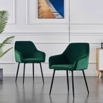 Lot de 2 Chaise de salle à manger, Fauteuil, Siège rembourrée, avec accoudoirs, pieds en métal, revêtement en velours, pour salon, chambre - Vert