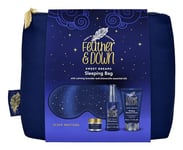 Feather & Down Coffret cadeau sac de couchage (masque pour les yeux, baume pour le sommeil, spray d'oreiller et crème de douche) – avec huiles essentielles de lavande et de camomille apaisantes. Convient aux végétaliens et sans cruauté envers les animaux.