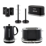 Tower Belle Noir Black Kettle, Toaster, Bread Bin Canisters Towel Pole Mug Tree