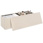 eSituro Banc de Rangement, Banquette à 2 Places Pliante, Tabouret Pouf Pliable, Coffre Pliant avec Couvercle Amovible, Boîte à Jouets, Repose-Pieds en Tissu Polaire, Beige, 110x38x38cm