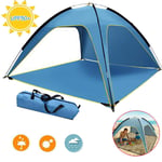 Beach Tents Sun Shelter Pop Up,4 Person Tents For Camping,pgrade Detachable Bottom Cloth Beach Sunshade,Sun Shade Canopy,UPF50 UV Protection Tent With 4 Aluminum Poles, 4 Pole Anchors,Carry Cbag