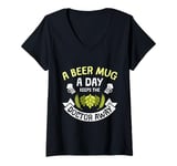 Womens Beer mug a day keeps the doctor away Beer saying V-Neck T-Shirt