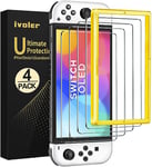 ivoler Pack de 4 Verre Trempé Compatible avec Nintendo Switch OLED Modèle 7 pouces Modèle 2021, avec Kit Installation Offert, Film de Protection d’écran - 9H Glass - Anti Rayures - Sans Bulles