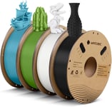 Filament 1.75 PLA, 4kg Bobine PLA Filament pour Imprimante 3D (Noir Nacré, Blanc Brillant, Spring Leaf, Tropical Turquoise)