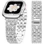 Kompatibelt Apple Watch-armband med fodral Serie iwatch6/5/4/3/2/1, Bling Full Diamond Rhinestone Kvinna Flicka, Silver(40mm)