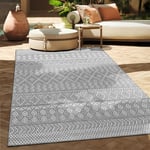 Paco Home Tapis Intérieur & Extérieur Balcon Terrasse Cuisine Motif Ethnique Boho Moderne, Dimension:300x400 cm, Couleur:Gris 3