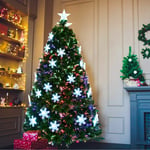 Costway - Sapin de Noël Artificiel led 210cm Lumineux en Fibre Optique Lumière Variable avec Etoile à la Cime et Décorations de Neige