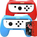 Orzly Grips compatible with Nintendo Switch Joy-Cons for Extra Comfort - TWIN PACK (1x RED & 1x BLUE) Universal Sided Grip Attachments for use with Nintendo Switch Joy-Cons