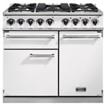 Falcon F1000DXDFWH/N 1000 Deluxe Dual Fuel Range Cooker in White and Nickel